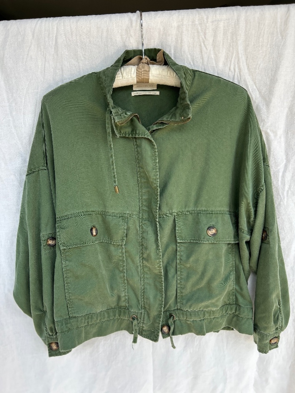 Urban Outfitters Women's Pepita Drawstring Jacket - Army Green - Size XS